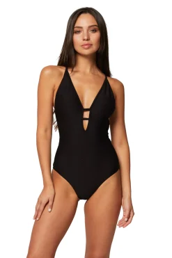 Horizon Texture Cross Strap Plunge One Piece
