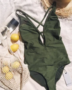 Horizon Texture Cross Strap Plunge One Piece