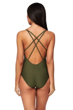 Horizon Texture Cross Strap Plunge One Piece